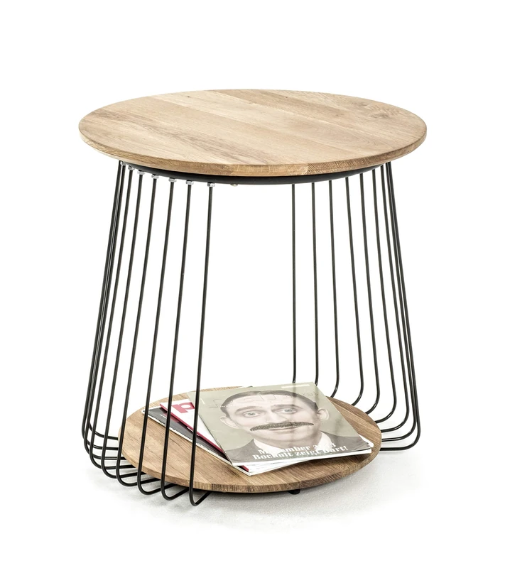 HAKU Möbel End Table Oak, Black, Solid Wood, Metal - Size: H 52 cm X Ø 50 cm, Style: Modern