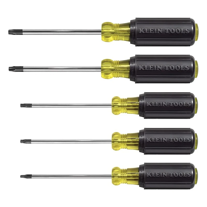 Klein Tools 19555 TORX Cushion Grip Screwdriver Set with T15, T20, T25, T27 and T30 Tip Sizes, 5-Piece, Black/Yellow