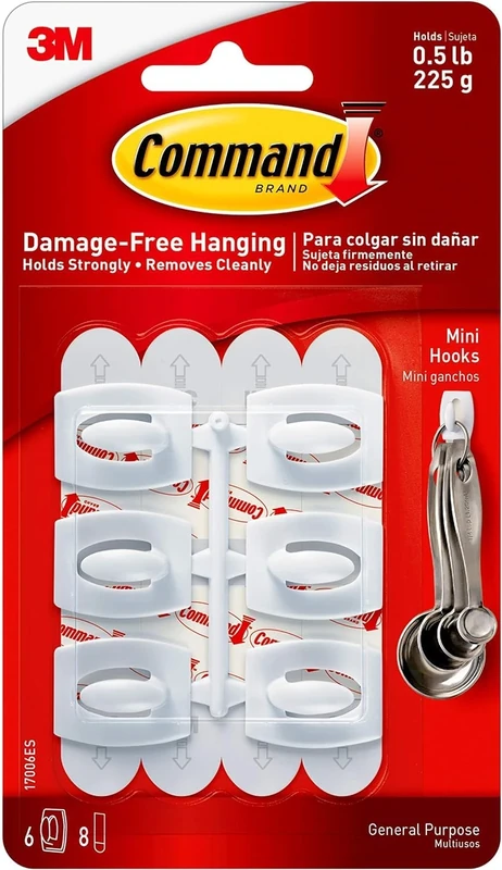 Command Mini Hooks White - 6 Hooks & 8 Strips Damage-Free Hanging