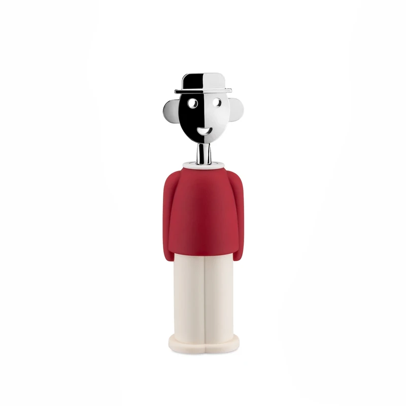 Alessi AAM23 R Design Corkscrew, Chrome Zamak and Thermoplastic Resin, Red