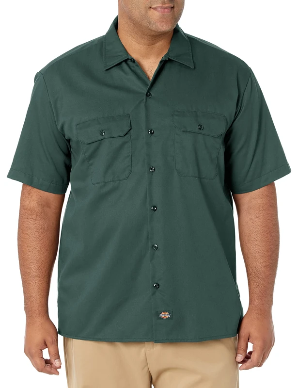 Dickies Men's Short-Sleeve Work Utility Button Down Shirt, Hunter Green V1, S