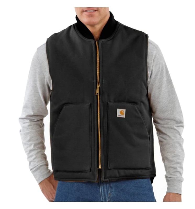 Carhartt Men's Relaxed Fit Firm Duck Insulated Rib Collar Vest, Black, XL