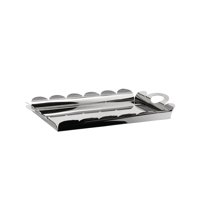 Alessi Recinto AM02 - Rectangular Design Tray, with Scalloped Edge and Stainless Steel Handles
