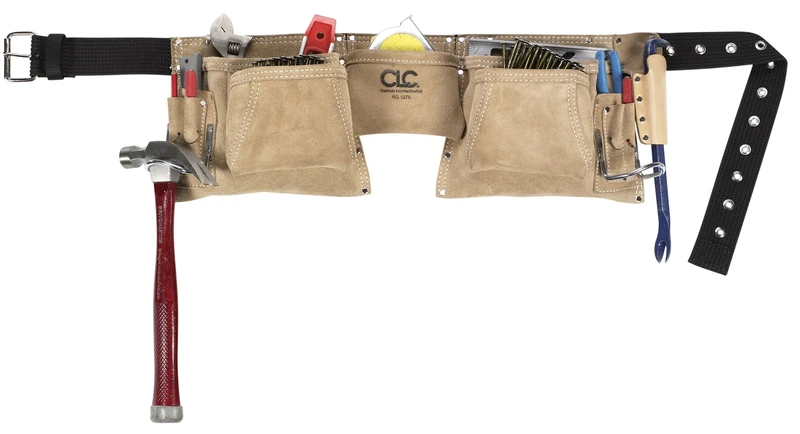 Custom Leathercraft527X Heavy Duty Top Grain Suede Construction Work Apron, 2 Hammer Loops, 12 Pocket,Cream White