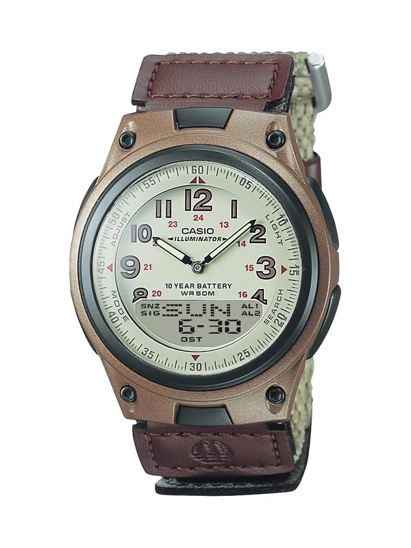 Casio AW80 Men's Analog-Digital Watch - Beige Canvas Band