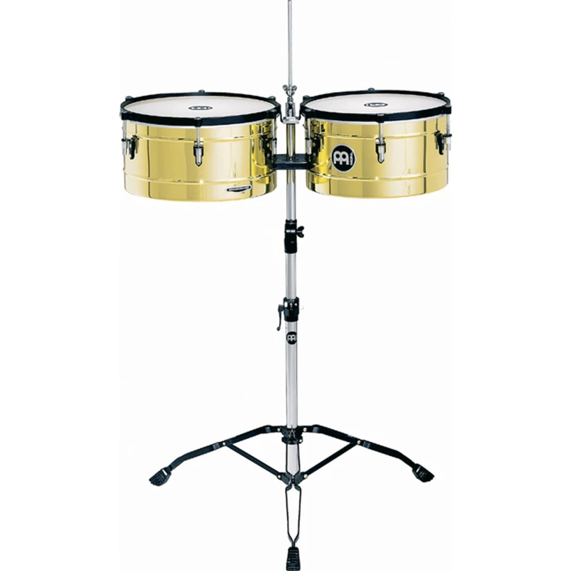 Meinl Percussion Marathon Series Timbales - 2 Drums with 14 and 15 Inches - With Stand - Steel, Gold (MT1415B)