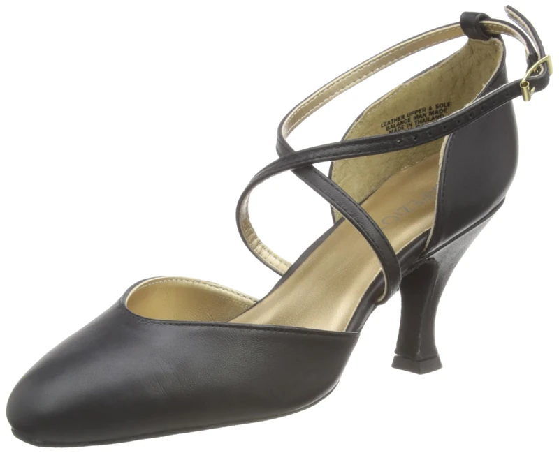 Capezio X-Strap Pump Dance Heels, Leather X-Strap Character Dance Shoes for Women, Theatre, Contemporary, Jazz, Salsa, Ballroom Dancing Shoes, BR09, Black, Adult Size 7.5