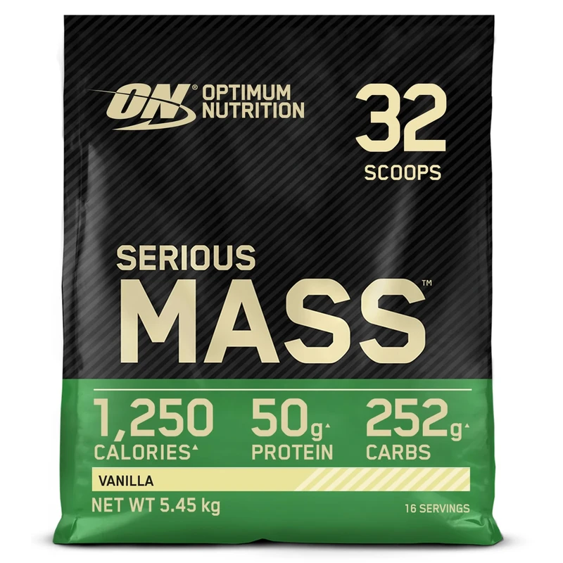 Optimum Nutrition Serious Mass Protein Powder with Creatine, Glutamine, 25 Vitamins and Minerals, Vanilla Flavour, 16 Servings, 5.45KG