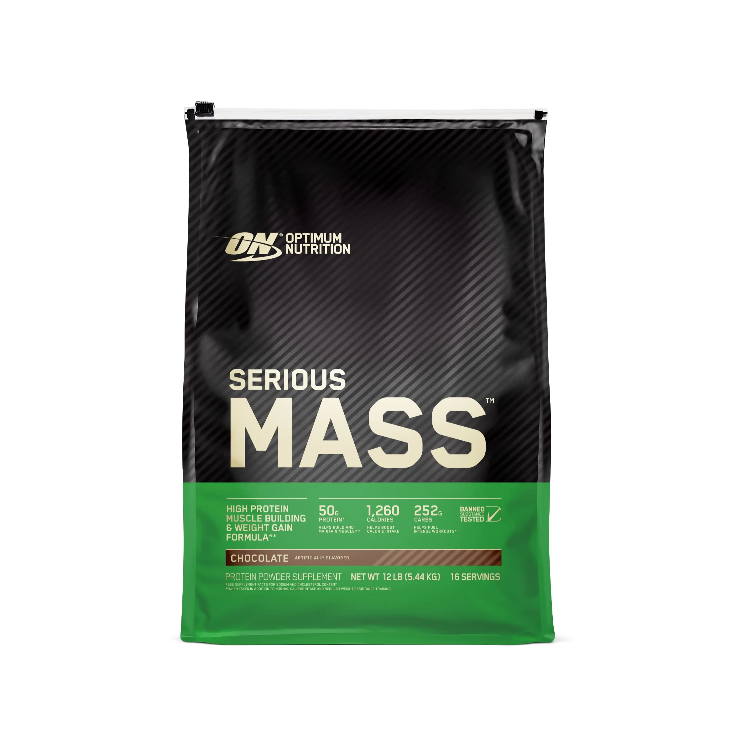 Optimum Nutrition Serious Mass Protein Powder High Calorie Mass Gainer with Vitamins, Creatine and Glutamine, Chocolate, 16 Servings, 5.45 kg