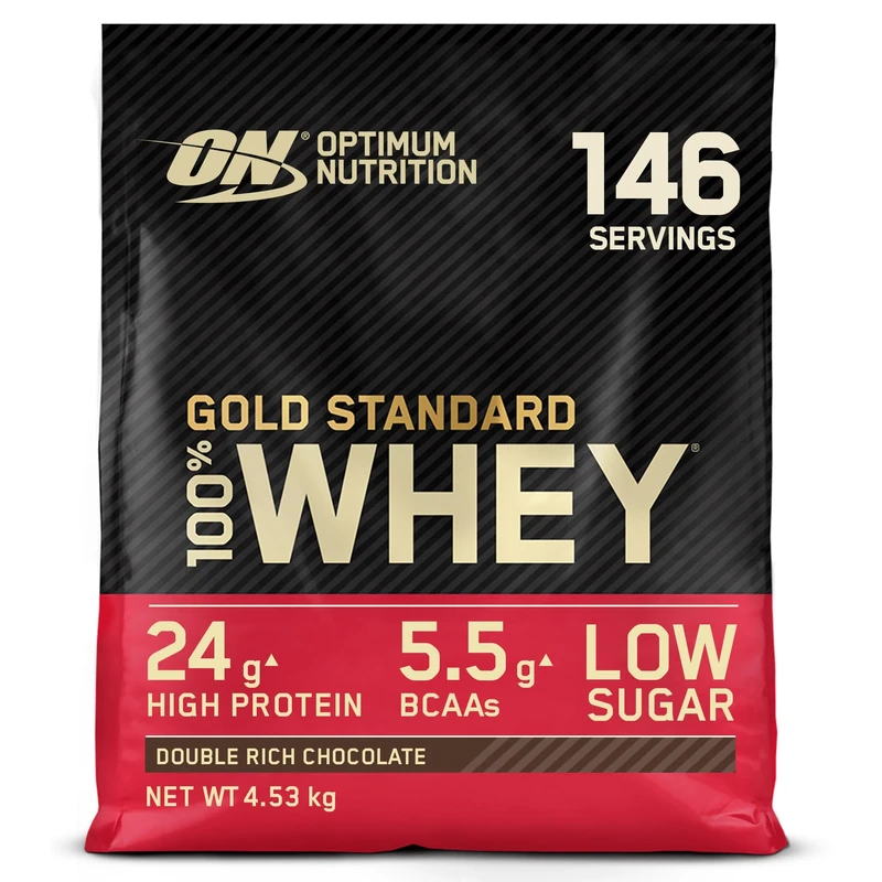 Optimum Nutrition Gold Standard 100% Whey Muscle Building and Recovery Protein Powder With Naturally Occurring Glutamine and BCAA Amino Acids, Double Rich Chocolate Flavour, 149 Servings, 4.53 kg - Image 1