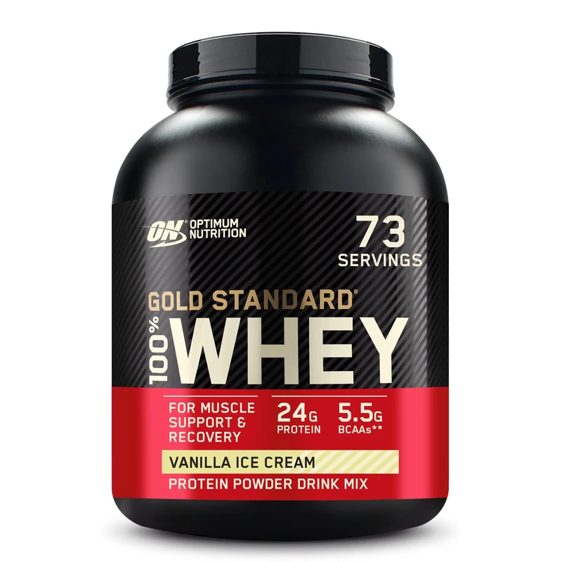 Optimum Nutrition Gold Standard Whey Muscle Building and Recovery Protein Powder With Naturally Occurring Glutamine and Amino Acids, Vanilla Ice Cream, 76 Servings, 2.28kg, Packaging May Vary