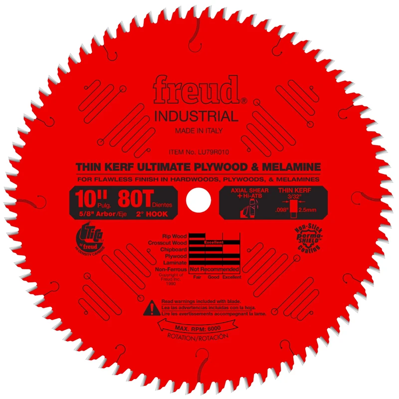Freud LU79R010: 10" Thin Kerf Ultimate Plywood & Melamine Blade