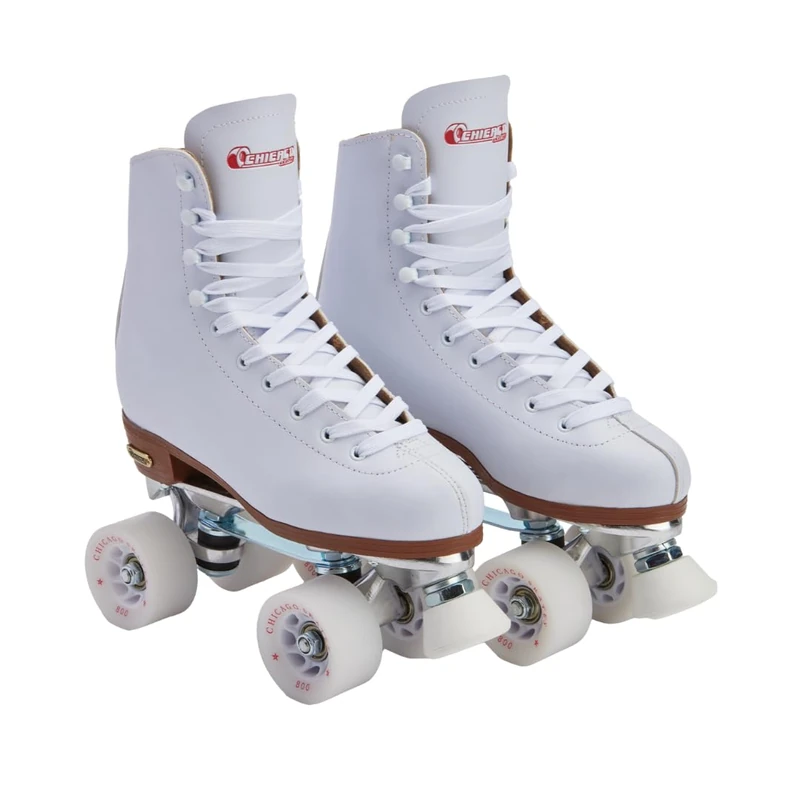 Chicago Skates Women's and Girl's Premium Leather Lined Rink Roller Skate - Classic White Quad Skates