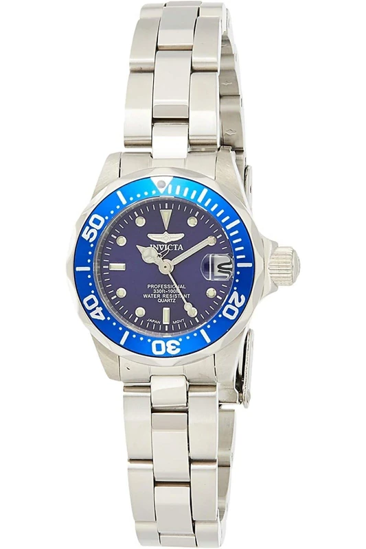 Invicta Pro Diver 9177 Women's Watch - Waterproof - Analogue - Quartz Movement - stainless steel with blue dial - 24mm