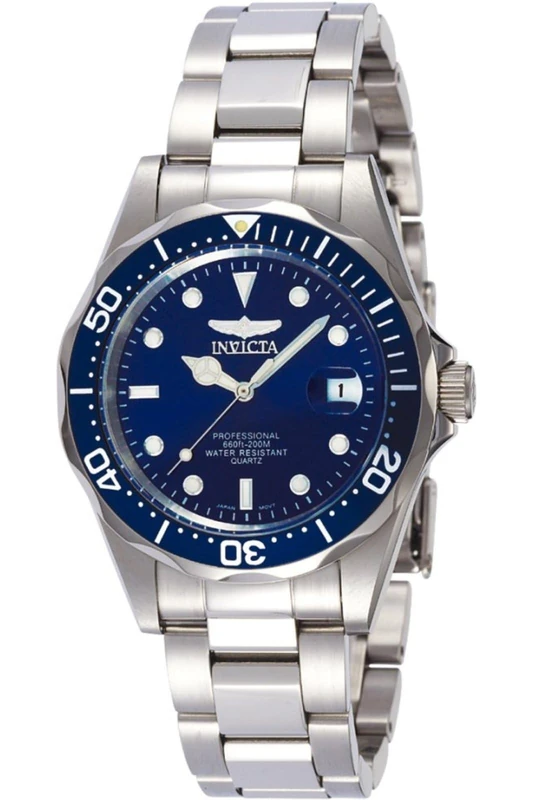 Invicta Pro Diver 9204 Watch - Waterproof - Analogue - Quartz Movement - stainless steel with blue dial - 37mm
