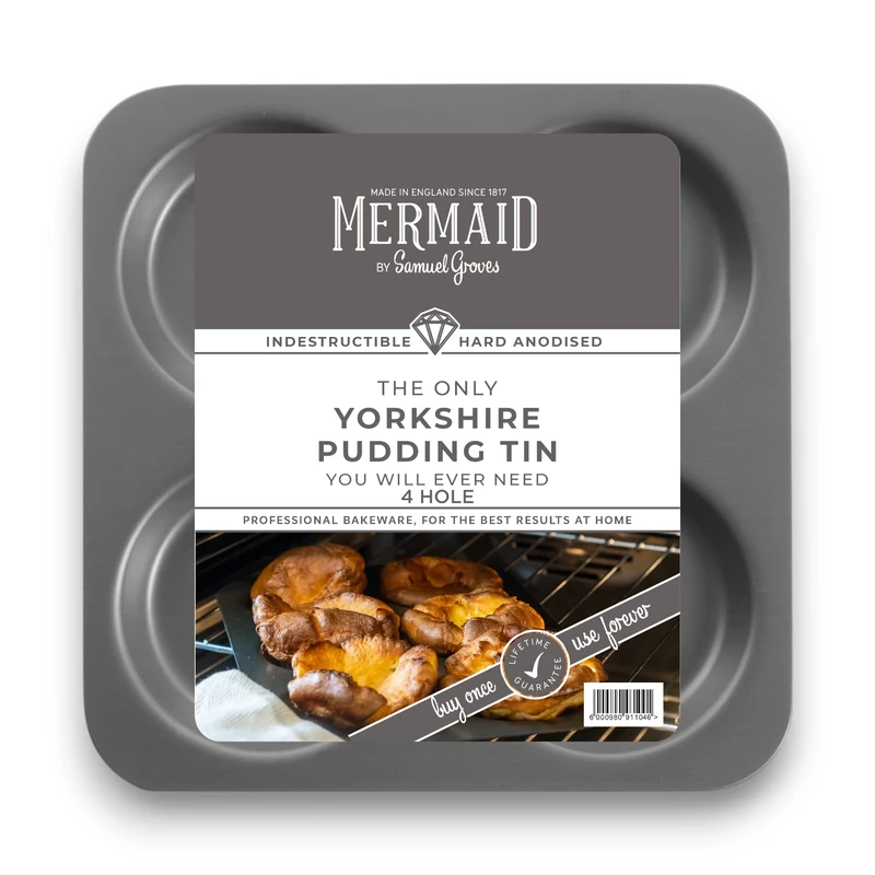 Mermaid Hard Anodised 4 Cups Yorkshire Pudding Tray - Made in England by Samuel Groves