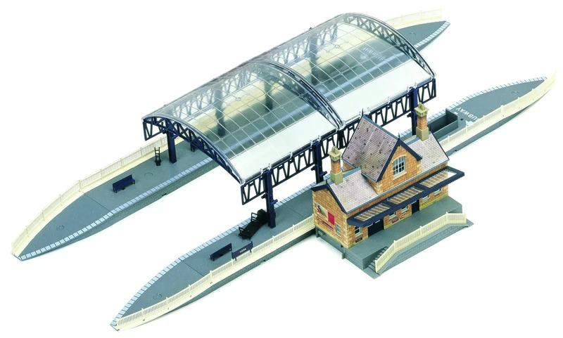 Hornby R8009 OO Gauge Station Terminus - Model Railway Accessories, Miniature Diorama Scenery for Hornby Train Sets - Lifelike Train Station Terminus Model - Scale 1:76, Grey