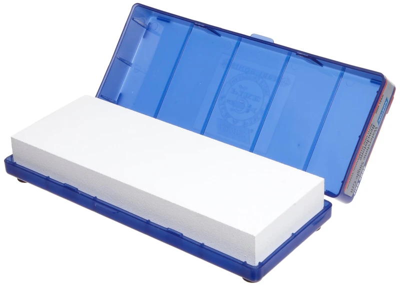 Norton-Saint Gobain Abrasives 89507 Japanese-Type 4000 Grit Waterstone for Fast Sharpening and Ultra Fine Finishes, Silicon Carbide/Aluminum Oxide Abrasives, 8"L x 3"W x 1"H, Blue Plastic Hinged Box