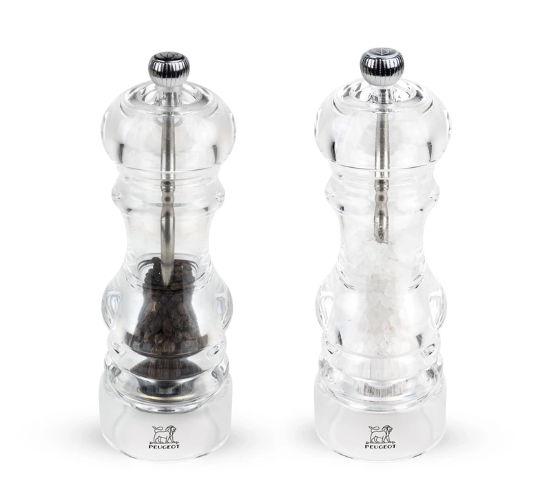 Peugeot - Nancy Manual Salt & Pepper Mill Set - Adjustable Grinders - Acrylic, Clear, 18 cm