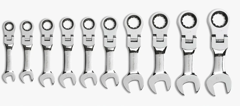 GearWrench 9550 10 Piece Metric Stubby Flex-Head Combination Ratcheting Wrench Set