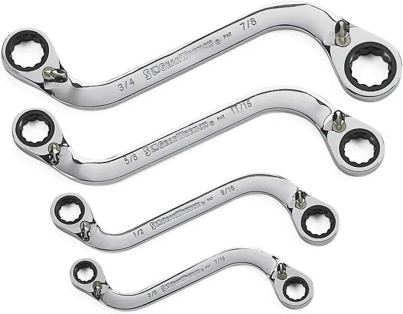 GearWrench 85399 Reversible S-Shape Double Box Ratcheting Wrench Set 12 Pt., SAE, 4 Pc.