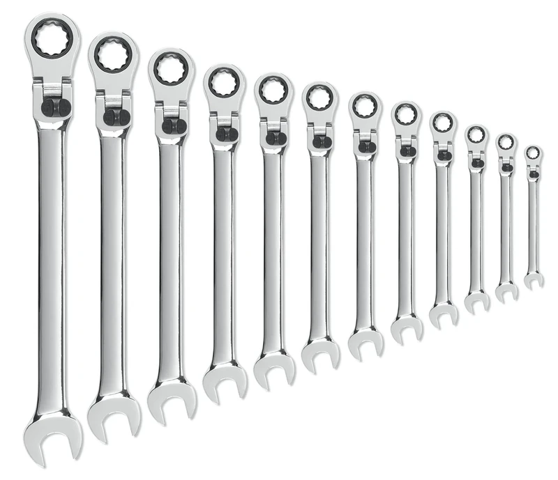 GearWrench 85698 12 Piece XL Locking Flex-Head Ratcheting Combination Wrench Set Metric, Silver