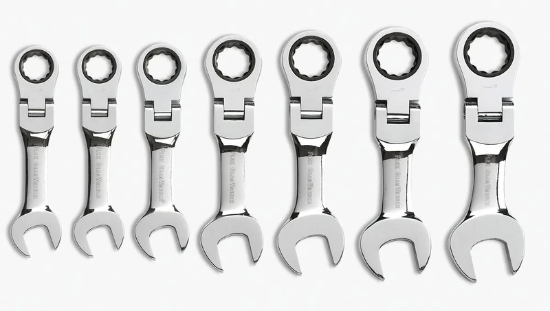 GearWrench 7 Pc. 12 Pt. Stubby Flex Head Ratcheting Combination Wrench Set, SAE - 9570