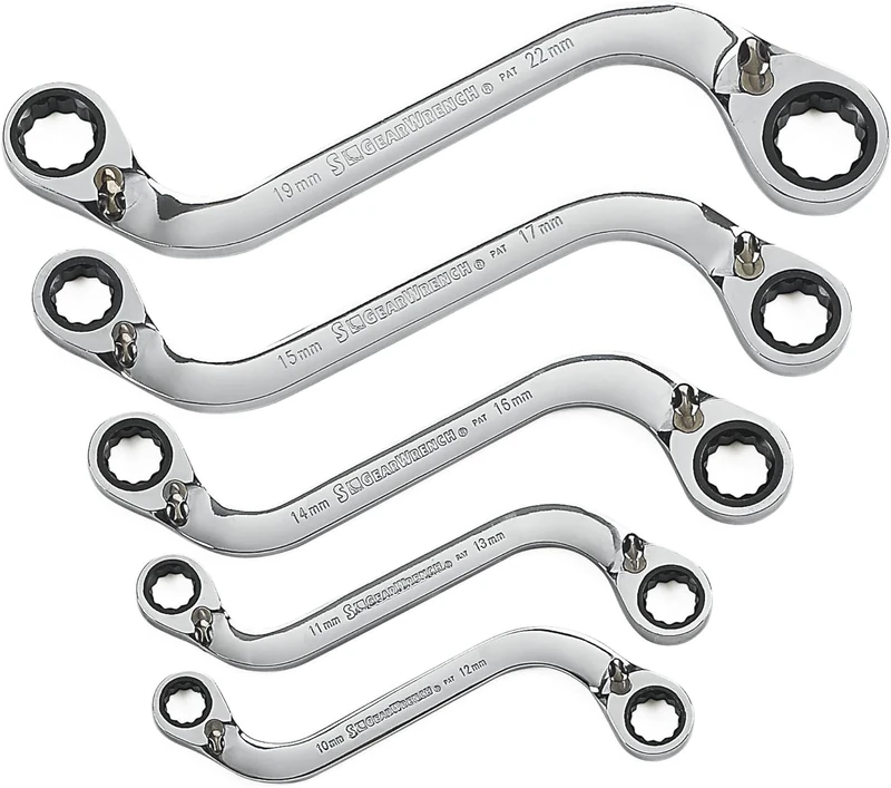 GearWrench 85299 12 Pt. Reversible S Shape Double Box Ratcheting Wrench Set, 5 Pc.