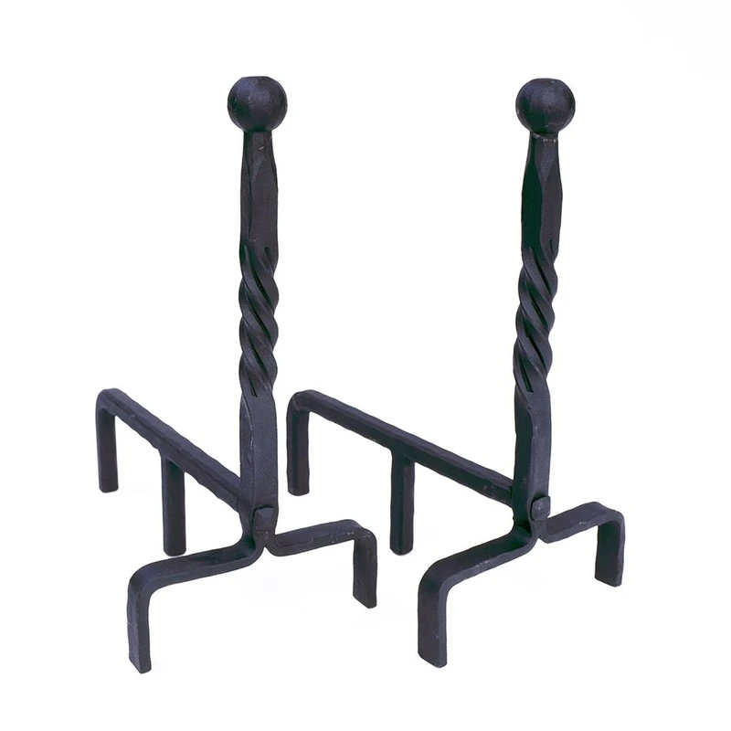 Minuteman International Wrought Iron Fireplace andirons Pair, Black