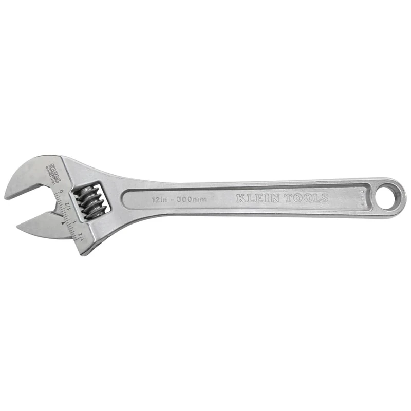 KLEIN TOOLS 507-12 Adjustable Wrench, Extra Capacity Jaw Forged Drive Wrench with High Polish Chrome Finish, 12-Inch