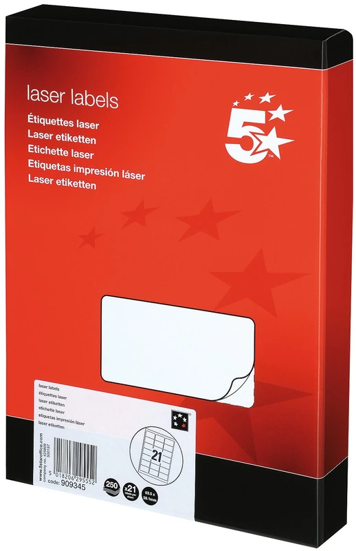 5 Star Sticky Labels White Multipurpose (5250 Pack) Label Stickers Laser Copier Inkjet 63.5x38.1mm - Image 1