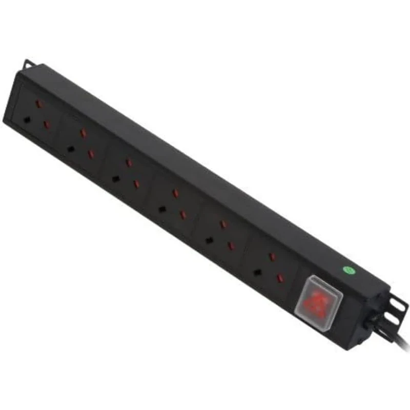 Lindy 6 Way Vertical Mount PDU (Power Distribution Unit), IEC C14 Male to 6 x UK Mains Sockets, Switched, 3m Cable for Home, Office and Industrial Use