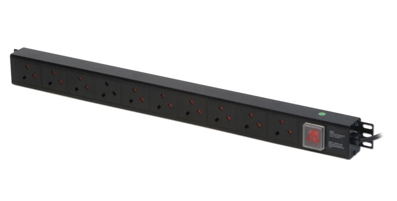 LINDY 10 Way Vertical Mount PDU (Power Distribution Unit), IEC C14 Male to 10 x UK Mains Sockets, Switched, 3m Cable for Home, Office and Industrial Use