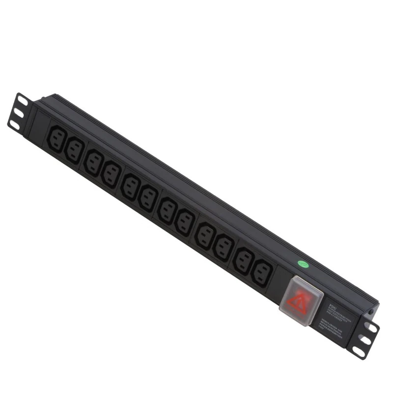 LINDY 1U 12 Way Horizontal Mount PDU UK Mains Plug to 12 x IEC Mains Sockets - Switched 3m