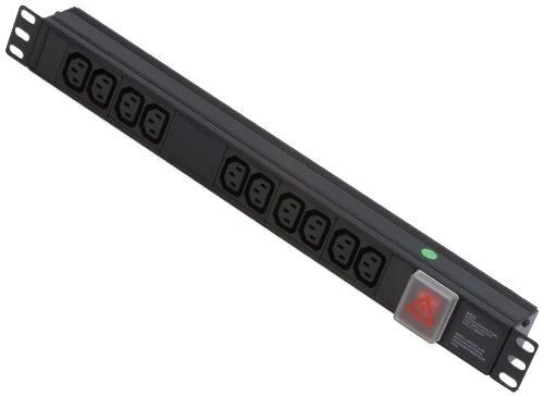 LINDY 1U 10 Way Horizontal Mount PDU IEC C14 Male to 10 x IEC Mains Sockets - Switched 3m