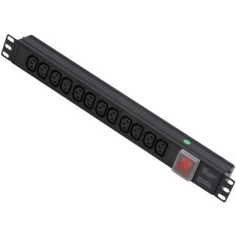 LINDY 1U 12 Way Horizontal Mount PDU IEC C14 Male Plug to 12 x IEC Mains Sockets - Switched 3m