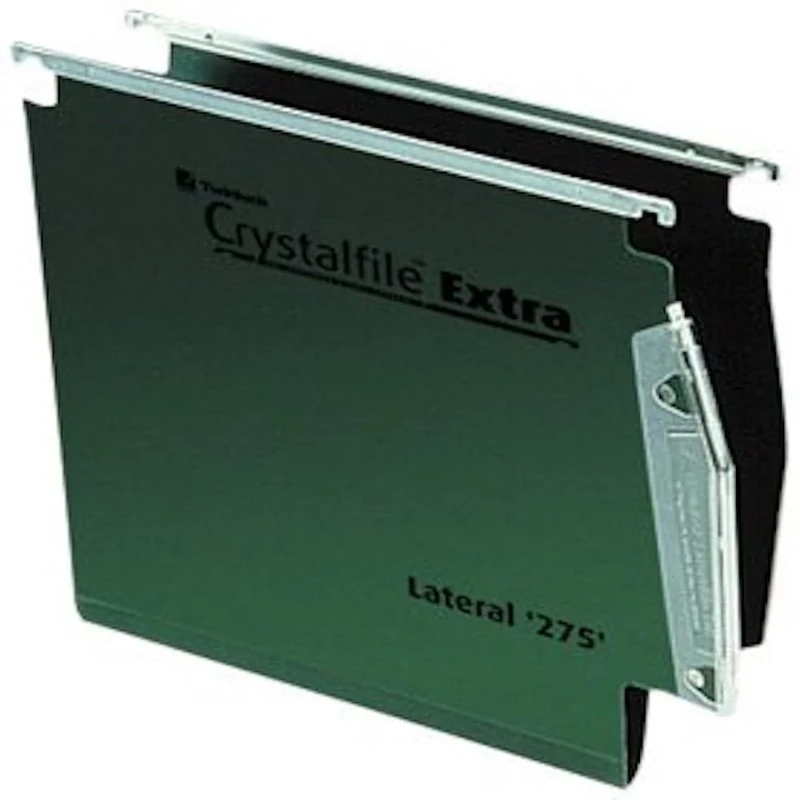 Rexel 275 Lateral Hanging Files with Tabs and Inserts, 50 mm base, Polypropylene, Green, Crystalfile Extra, Pack of 25, 71763