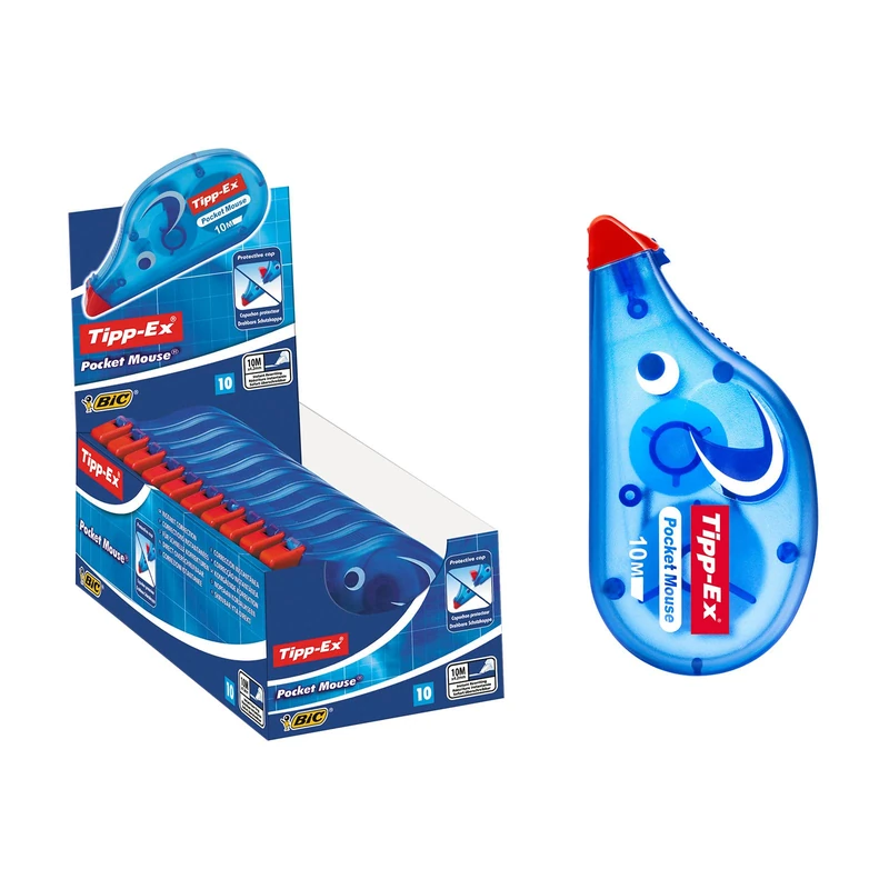 Bic Tipp-Ex Pocket Mouse Correction Tapes, Box of 10 - with 10M-Long of Extra Tear-Resistant Plastic Tape, White