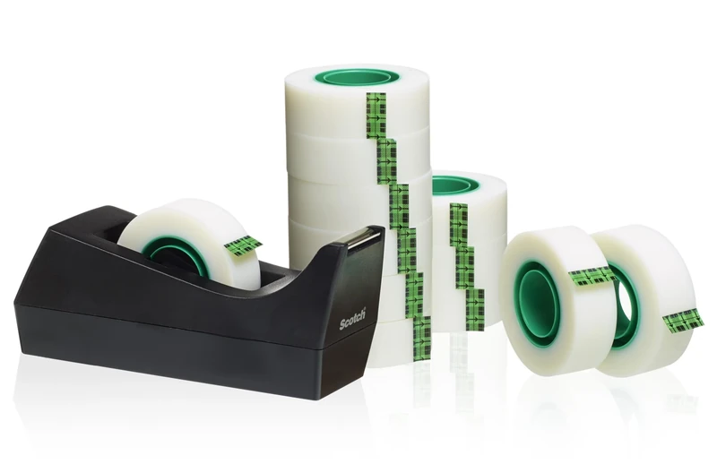Scotch Desktop Tape Dispenser C38, Black + Scotch Magic Tape 12 Rolls 19 mm x 33 m - Ideal for School, Home and Office
