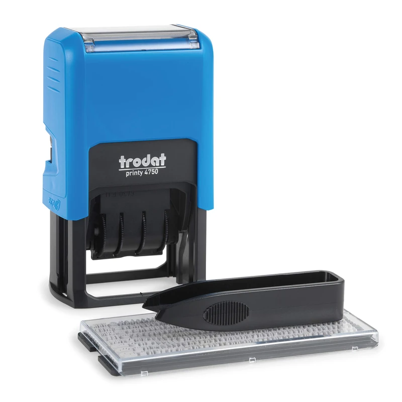 Trodat Typomatic Printy 4750 Self-Inking D-I-Y Date Stamp 61x39x105mm Blue Body - Black Ink 150821