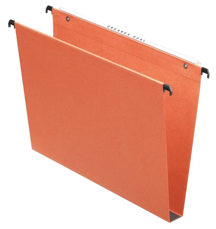 Esselte Kori Vertical Suspension File, Squared Base, Foolscap, Pack of 50 Connectable Files, Tabs Included, Orange, Orgarex Range, 10403