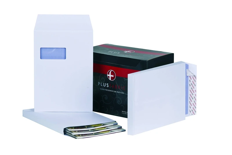 Plus Fabric C4 White Pocket Peel And Seal Gusset Envelope with Powertac, 120 gsm, Pack of 100