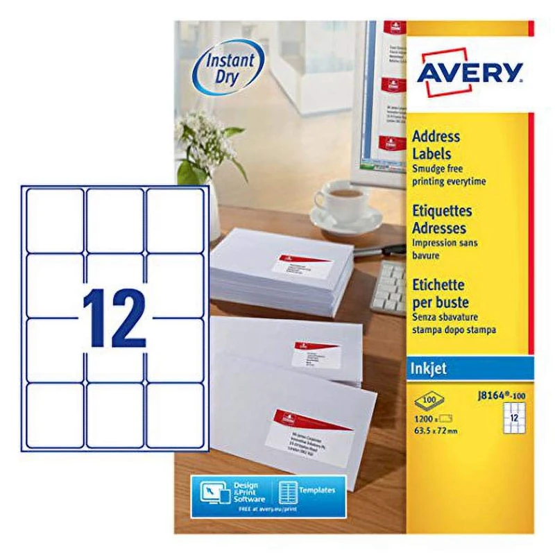 Avery J8164-100 Inkjet Address Labels - 1200 White Stickers