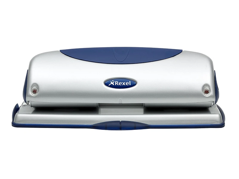 Rexel Precision 425 4 Hole Punch, 25 Sheet Capacity, Paper Alignment Indicator, Metal, Silver/Blue, 2100754