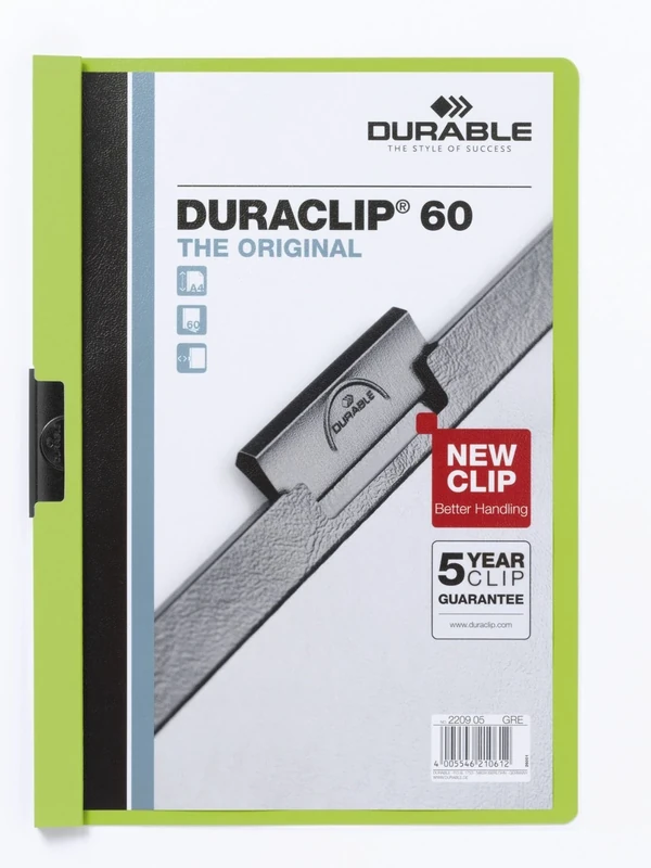 Durable DURACLIP 60 A4 Clip Folder - Holds Up to 60 Sheets of A4 Paper - Strong Metal Sprung Clip - Pack of 25 Green Colour Folders for Organising Documents