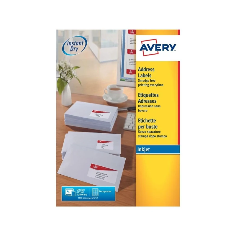 Avery Quickdry, Printable, Address Labels, Customisable, 63.5 x 33.9 mm, White, 24 Labels per Sheet, 2400 Blank Labels per Pack (J8159-100)