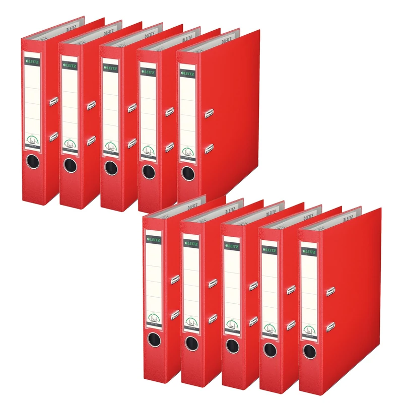 Leitz 180 Degree Plastic A4 Lever Arch File with 50 mm Spine - Red, Pack of 10
