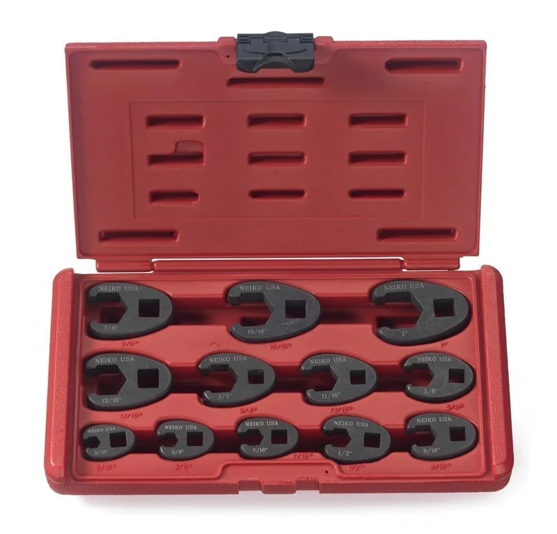 Neiko 03323A Crowfoot Wrench Set 1/2" and 3/8” Drive, 12 Piece, SAE Crows Foot Wrench Sizes 5/16” to 1”, Chrome-Moly Flare Nut Wrench Set