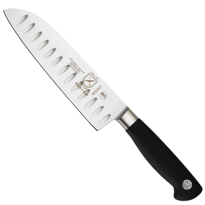 Mercer Culinary Genesis 7-Inch Stainless Steel Forged Santoku Knife, Black , M20707 - Image 1