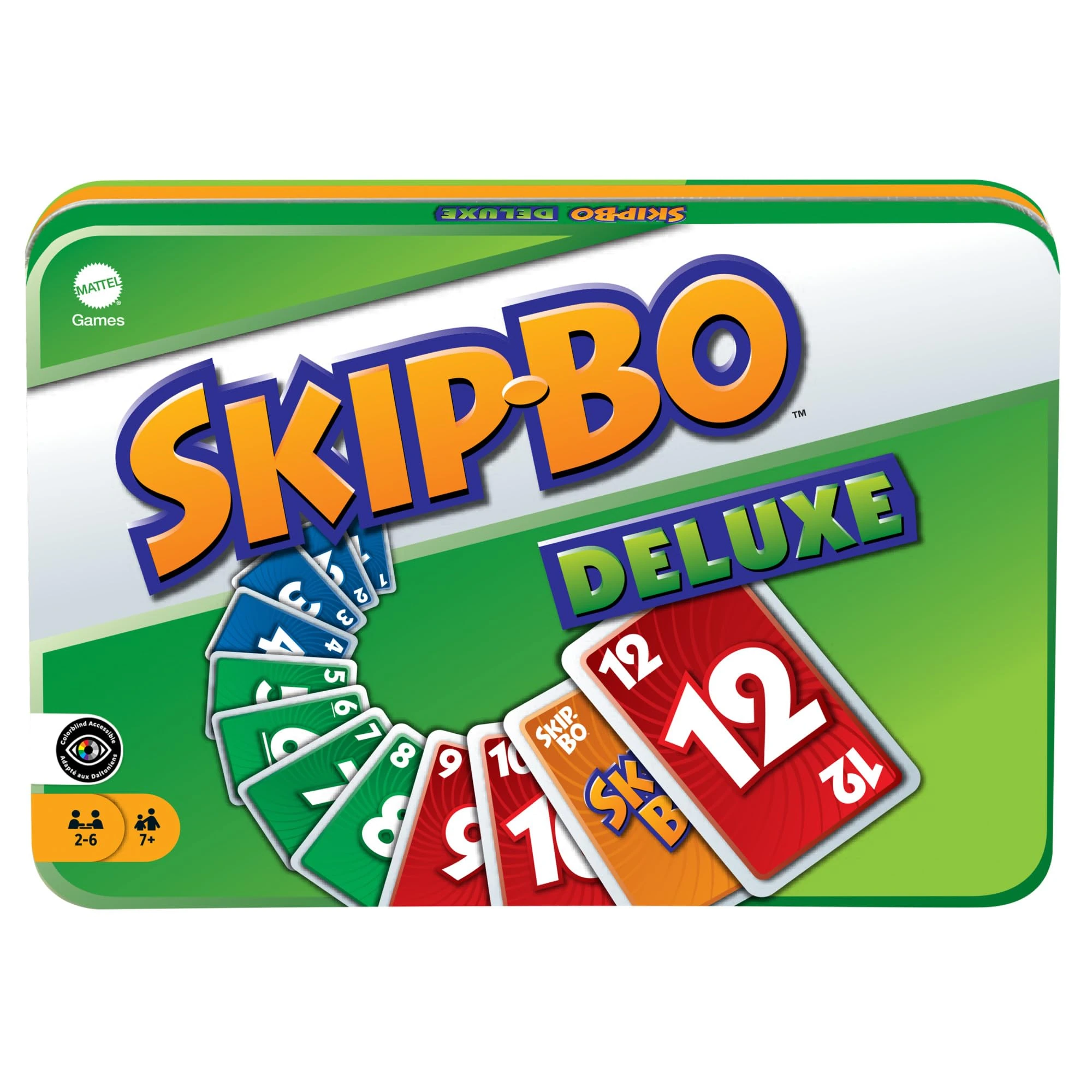Mattel Games, SKIP Bo , tin box version, sequencying card games, strategy and fun , for ages +7 , L3671